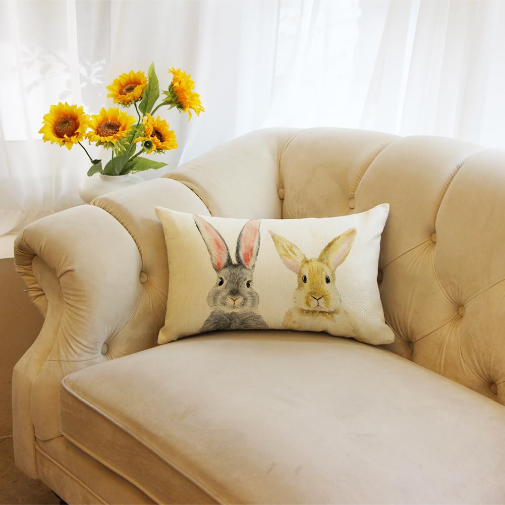 Ogiselestyle Welcome Easter Bunny Throw Pillow Cover, 12 x 20 Inch Spring Rabbit Cushion Case Decoration for Sofa Couch