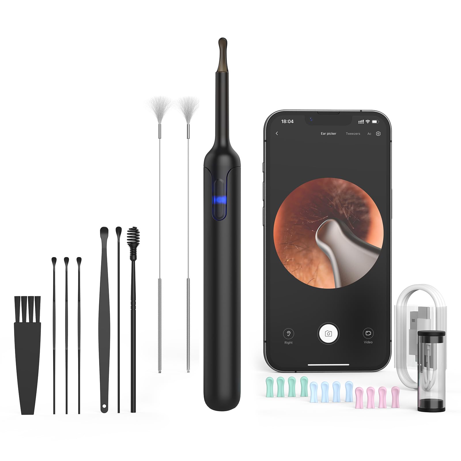 Ear Wax Removal,Bebird Ear Camera,Ear Wax Removal Tool,Earwax Removal Kit with 6LED Light,Ear Cleaner with Camera and Light Built-in WiFi with Soft Silicone Ear Scoops,Ear Wax Camera for iOS & Android