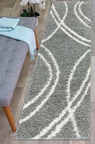 Rugshop Cozy Contemporary Stripe Indoor Shag Area Rug 2' x 3' Gray