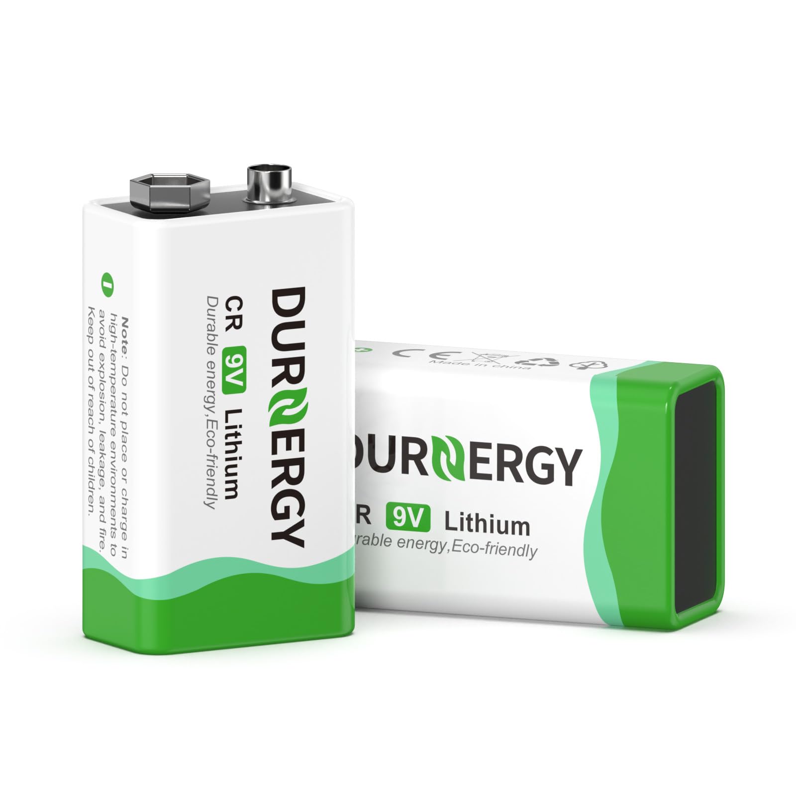 DURNERGY 9V Batteries 2pack, 9V Lithium Battery with Long-Lasting Power, 9 Volt Batteries for Smoke Alarms, Guitar Pedals, Microphone, Smoke Detector Battery, 10-Year Shelf Life