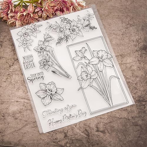 LZBRDY Daffodil Flower Leaves Wishes Words Craft Stamps for Scrapbooking Card Making Birthday Thanksgiving Christmas Valentine's Day Stamps