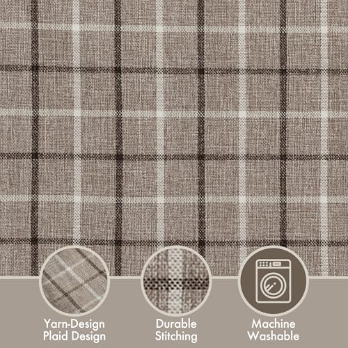 Madison Park Anaheim Cabin Plaid Curtain Window, Thermal Insulated Fleece Lining, Living Room Decor Light Blocking Drape for Bedroom, 1-Single Panel Pack, 50" x 84", Faux Leather Tab, Brown