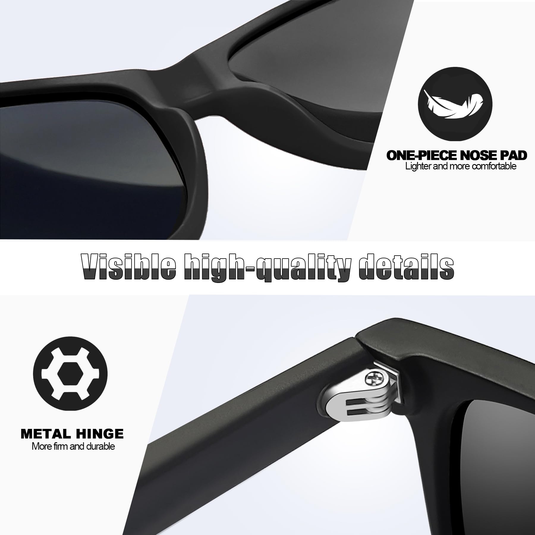 Joopin Polarized Sunglasses UV400 Trendy Square Shades for Men Women Retro Sun Glasses Sunnies (Black Simple packaging)