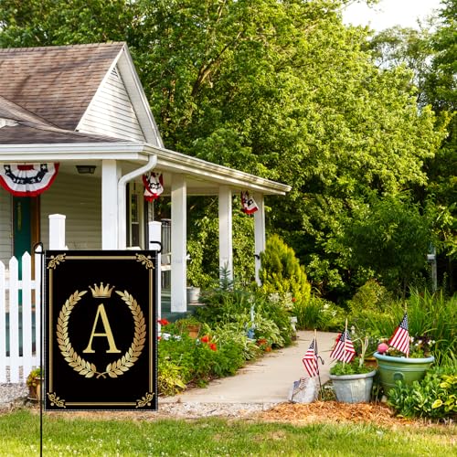 wyooxoo Monogram Letter M Garden Flag 12x18 Inch Double Sided for Outside Burlap Family Last Name Initial Black Yard Flag (M)