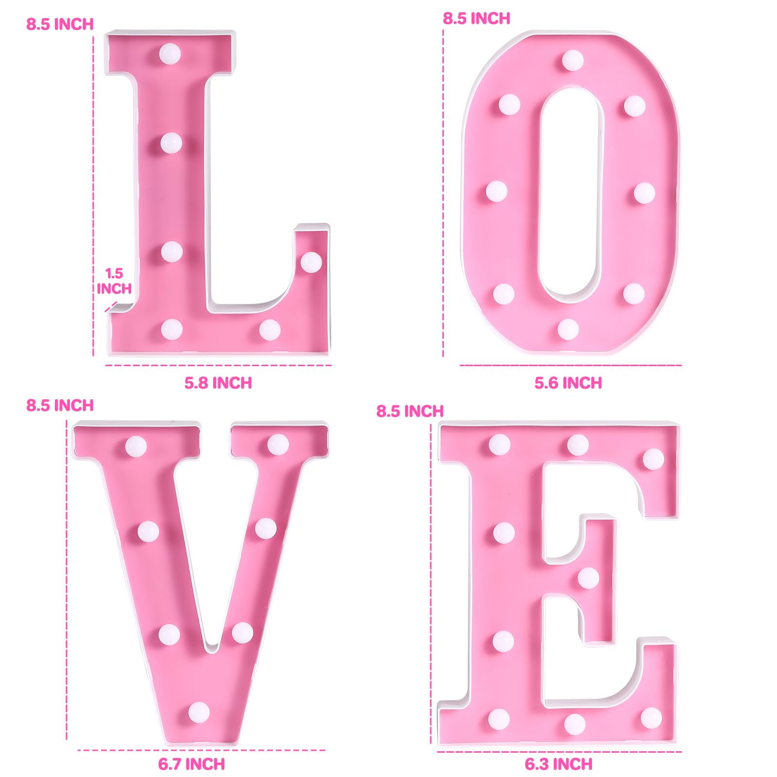 Valentines Day Decorations -4 LED Marquee Light Up Letters "LOVE" for Home Valentines Shelf Mantel Fireplace Tabletop Wedding Party Decorations