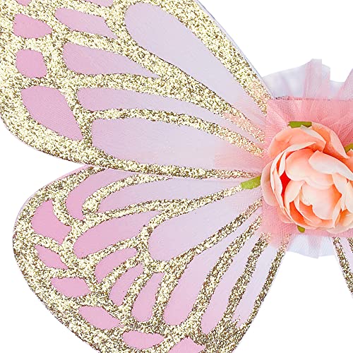 DJDLPARTY Girls Fairy Costume Set with Butterfly Wings Tutu Wand and Halo Headband (Pink, 3-5 Years old)