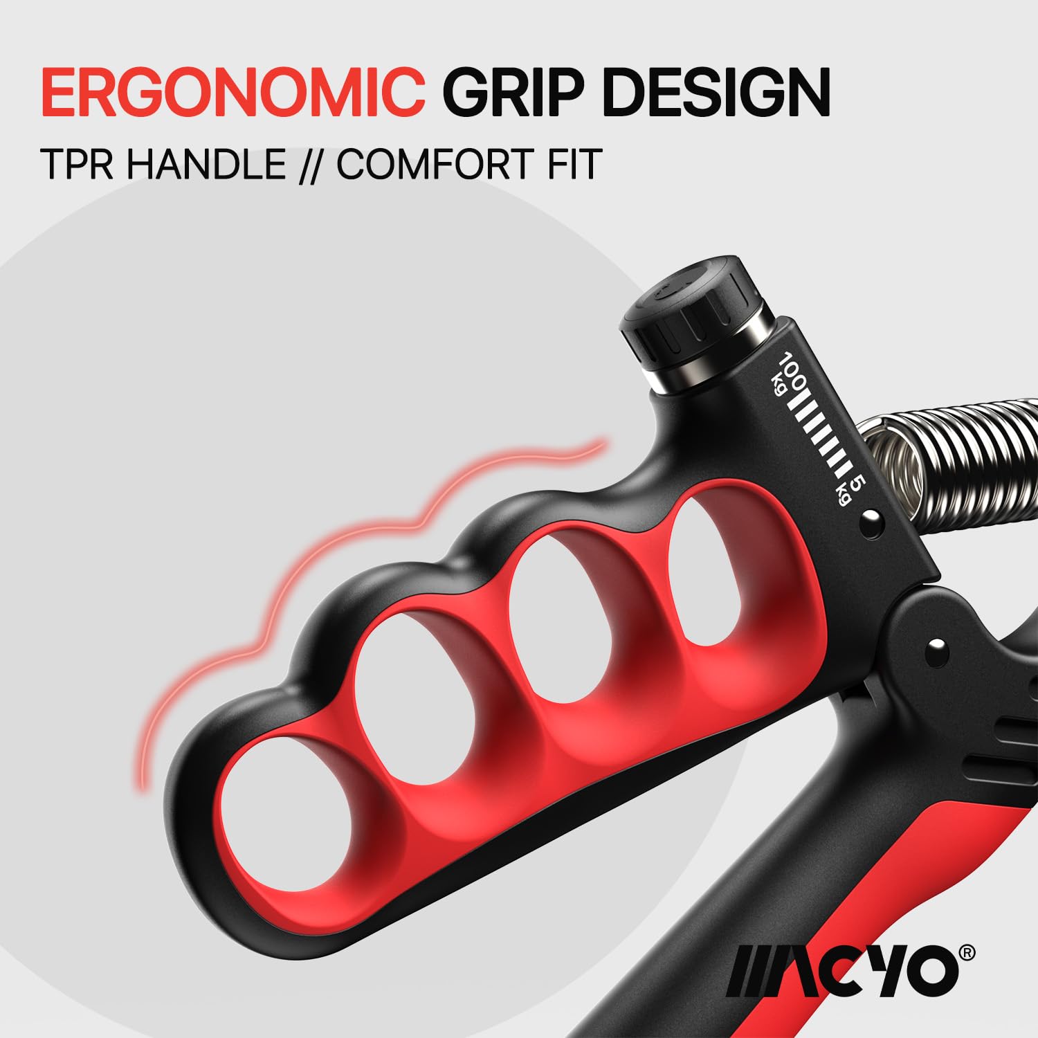 MACYO Grip Strength Trainer, Display Counter Hand Grip Strengthener with Adjustable Resistance 11-220Lbs(5-100KG), Ergonomic Design, Forearm Strengthener for Musicians Athletes and Injury Recovery (Orange)