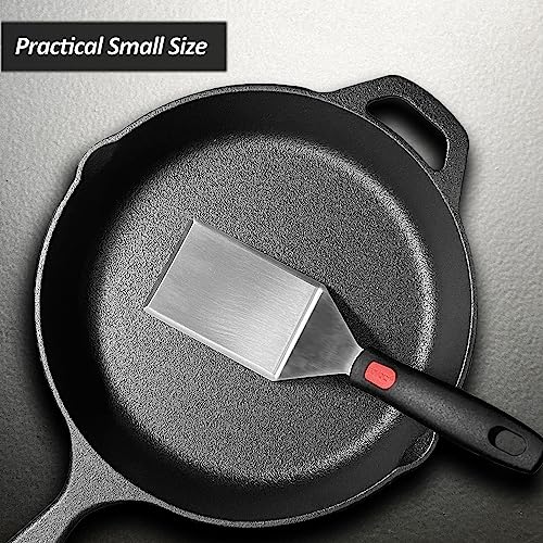 Small Spatula for Cast Iron Skillets, Full Tang silicone Handle, Heat Resistant, Commercial Grade Heavy Duty Turner, Press Burger Spatula Turner for Flipper, Cooking, Serving, 2.7" Wide