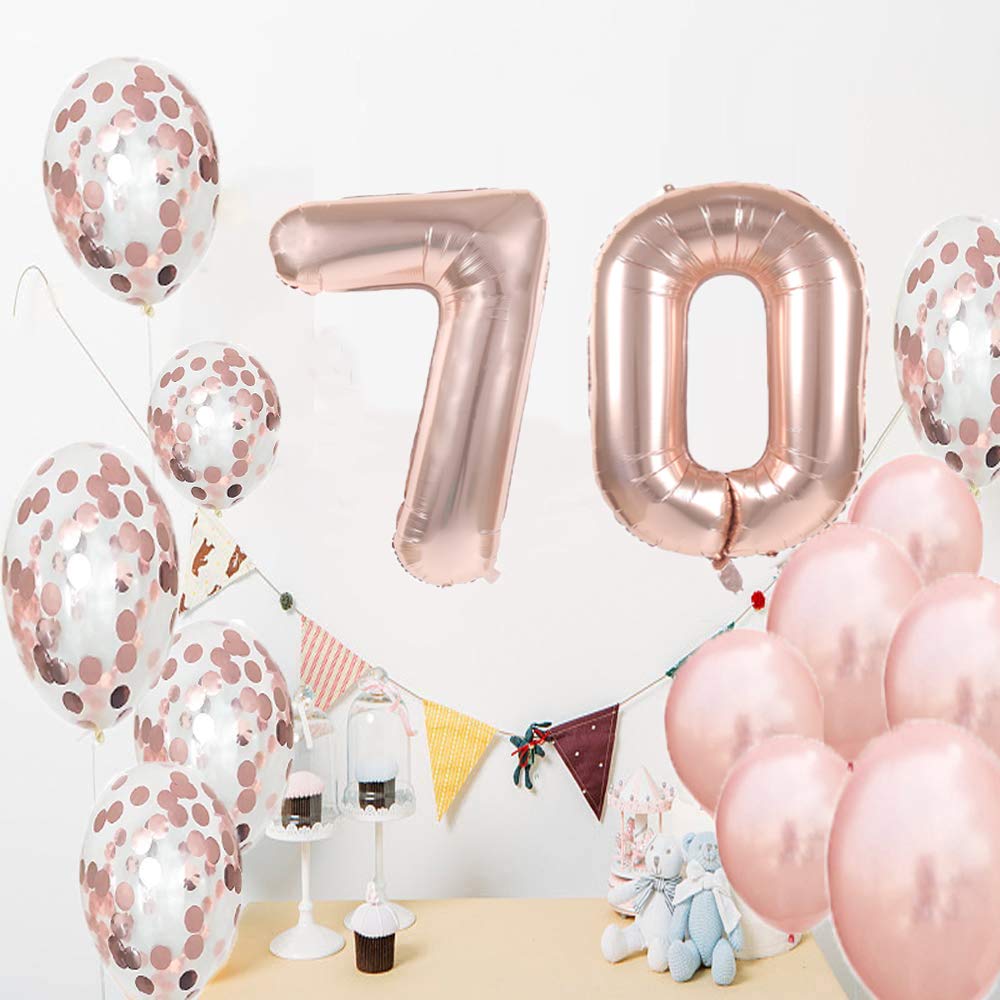 70th Birthday Decorations Party Supplies,70th Birthday Balloons Rose Gold,Number 70 Mylar Balloon,Latex Balloon Decoration,Great Sweet 70th Birthday Gifts for Girls,Photo Props