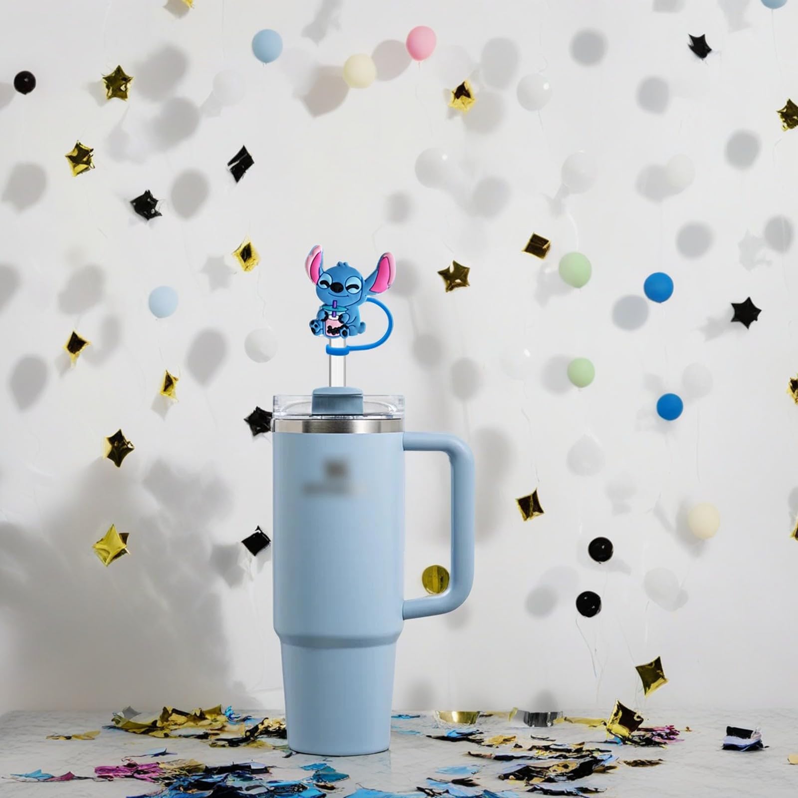 YKIAMGH 210pcs Water Bottle Stickers and 5pcs Stitch Strraw Toppers for Stanley