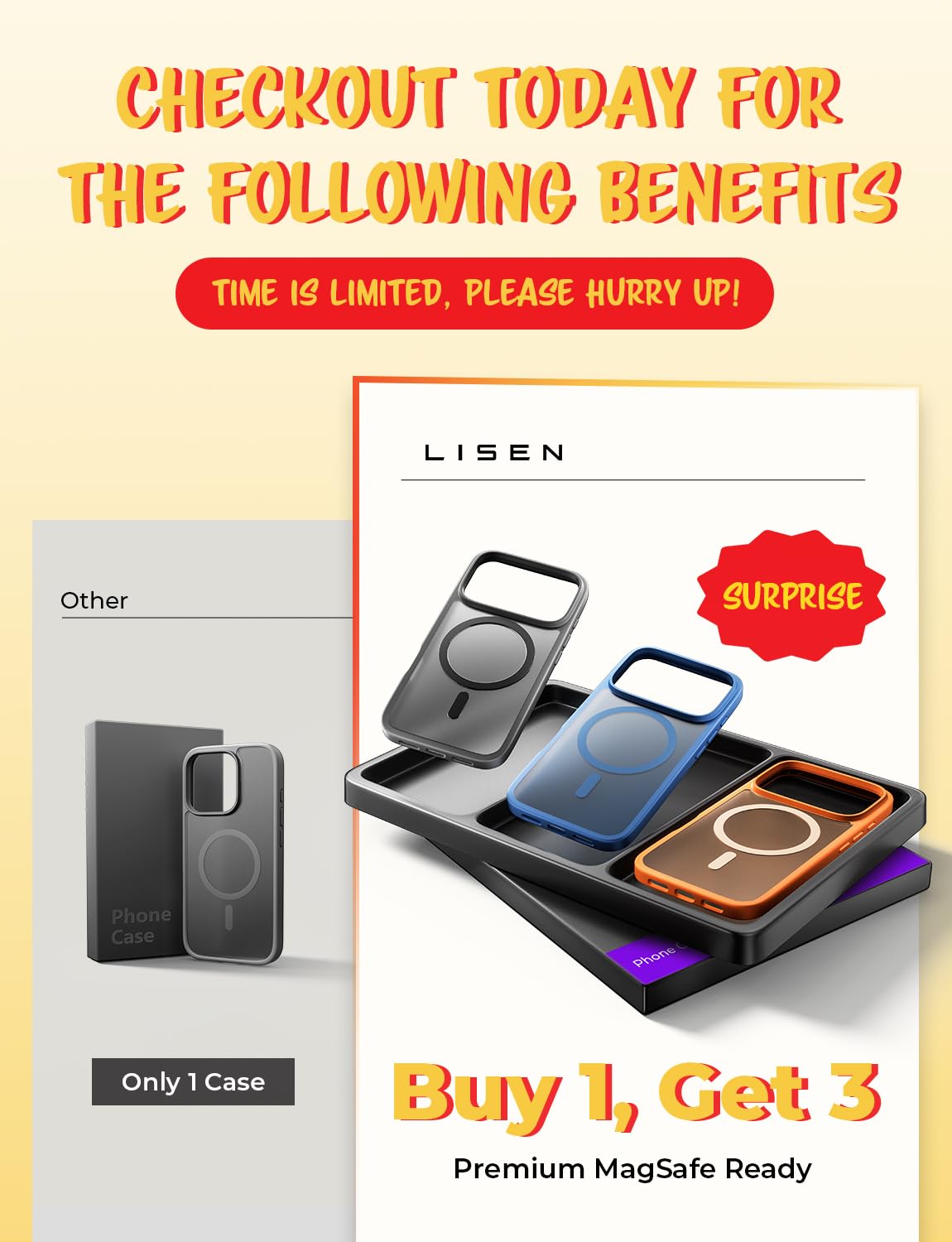 LISEN 3 in 1 Shockproof for iPhone 17 Pro Case [2025 Upgrade] (Compatible with Magsafe & Shockproof Military-Grade Protection) Magnetic i Phone Cover for 17pro, 3-Color Set Multicolor