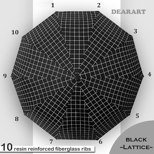 DEARART Umbrella for Rain and Wind, Auto Open&Close Stong Compact Umbrella Folding10 RIBS, Perfect Umbrella Essential Travel/Car/Backpack and on the go, Black Lattic