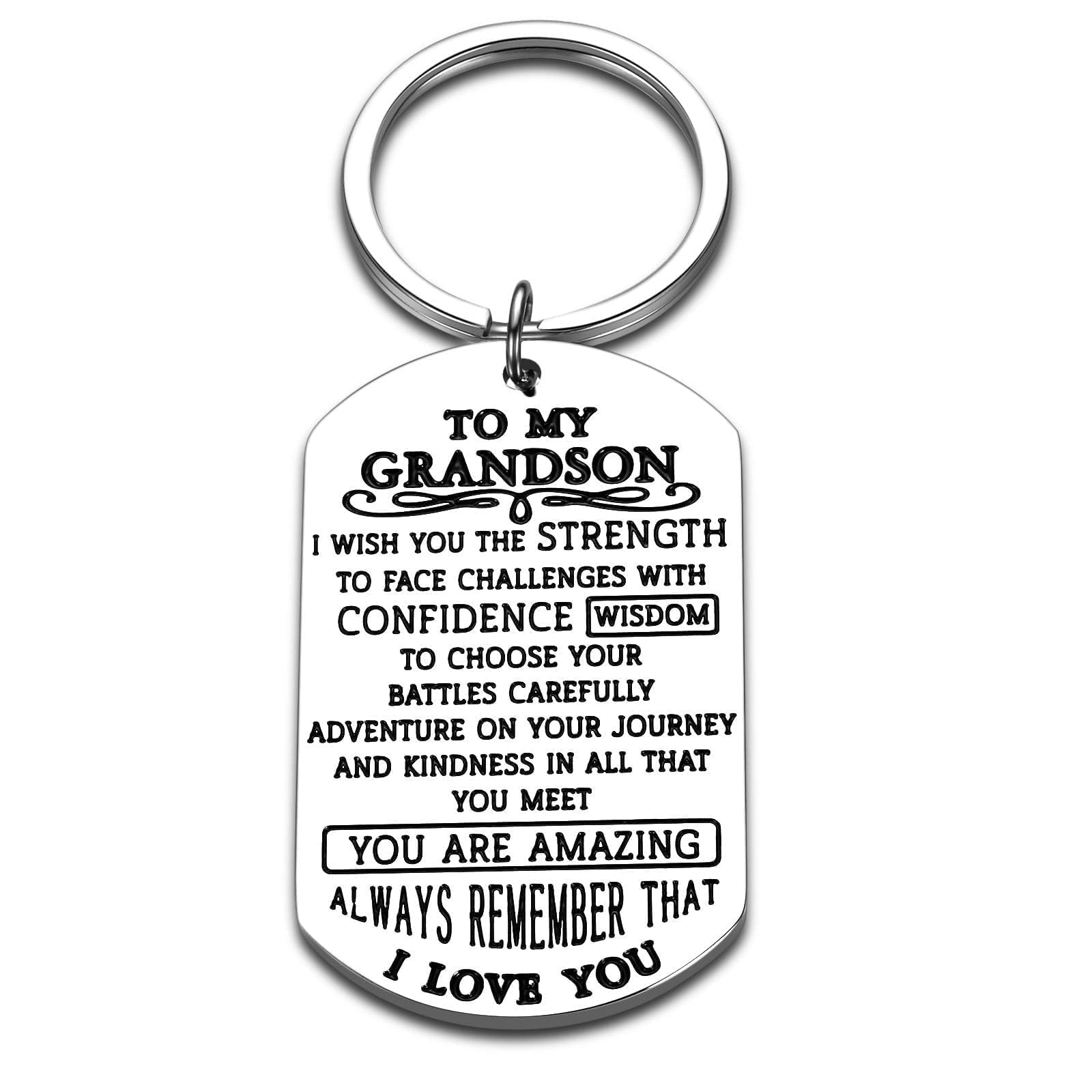 Grandson Gifts from Grandma Grandpa Grandparents Nana To My Grandson Keychain Inspirational Grandma's Boy Gift for Grandson Halloween Gifts Teen Boys Gifts Grandson Birthday Card Christmas Baptism