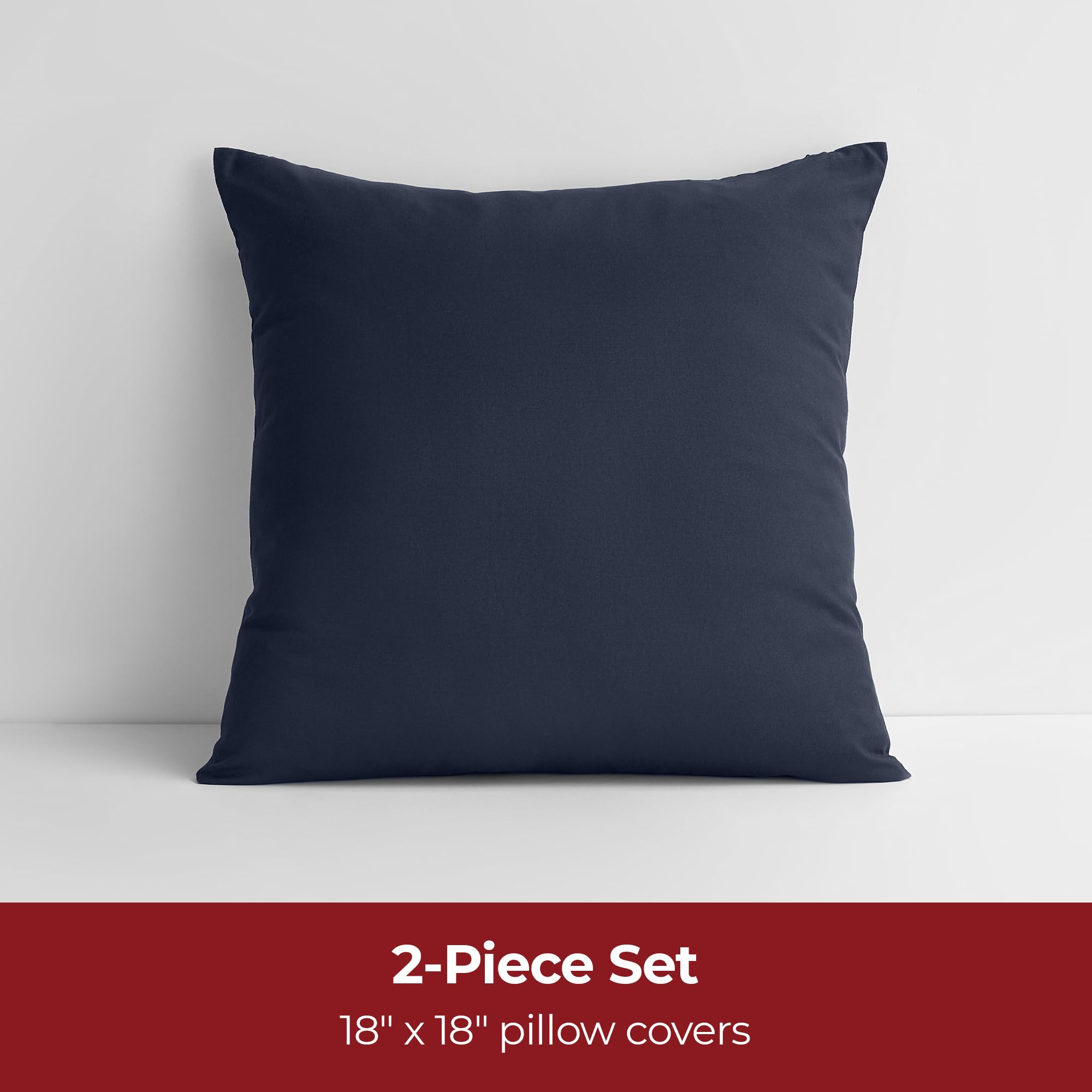 Mellanni Throw Pillow Covers - Pack of 2 Decorative Cover with Hidden Zipper - for Home Decor and Living Room Pillows - Double Brushed Microfiber - Easy Care and Quick Drying (18x18, Navy Blue)