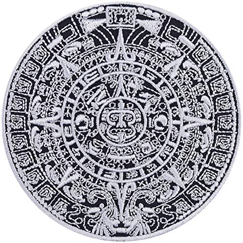 Aztec Calendar - Embroidered Iron on Patches with Archaeological Design | Maya Aztec Calendar Sun Stone Artwork Sew-on/Iron-on Applique Patches for Backpacks, Jean, Jackets, Shirts 3.54X3.54 in