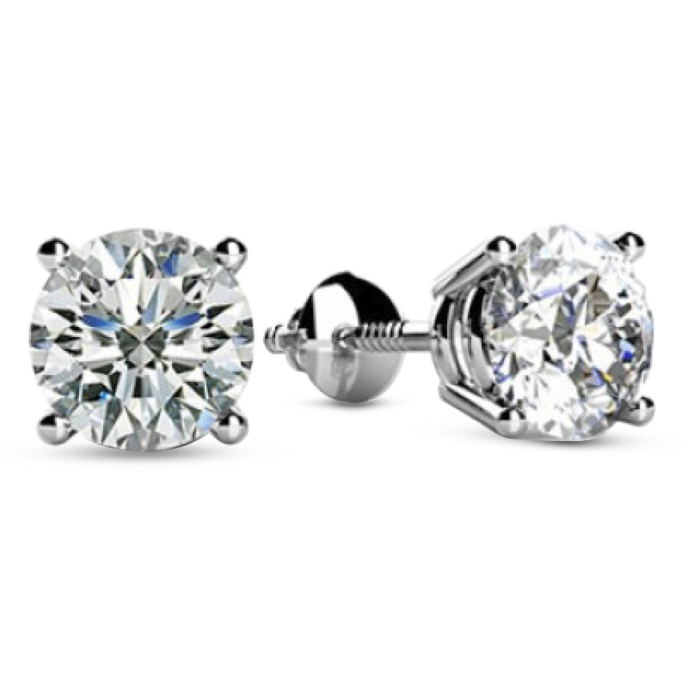 Platinum 2 Carat 4 Prong Set Round-cut Lab Grown Diamond Solitaire Stud Earrings for Women Screw Back (F-G Color VS2-SI1 Clarity)