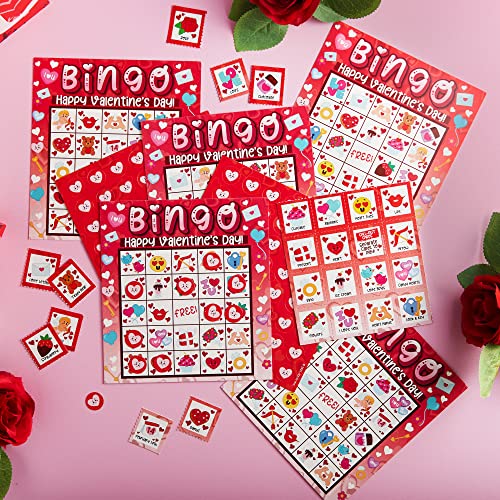 JOYIN 28 Players Valentine's Day Bingo Card for Kids and Adults, for Family/School Classroom Large Group, Party, Treats, Game