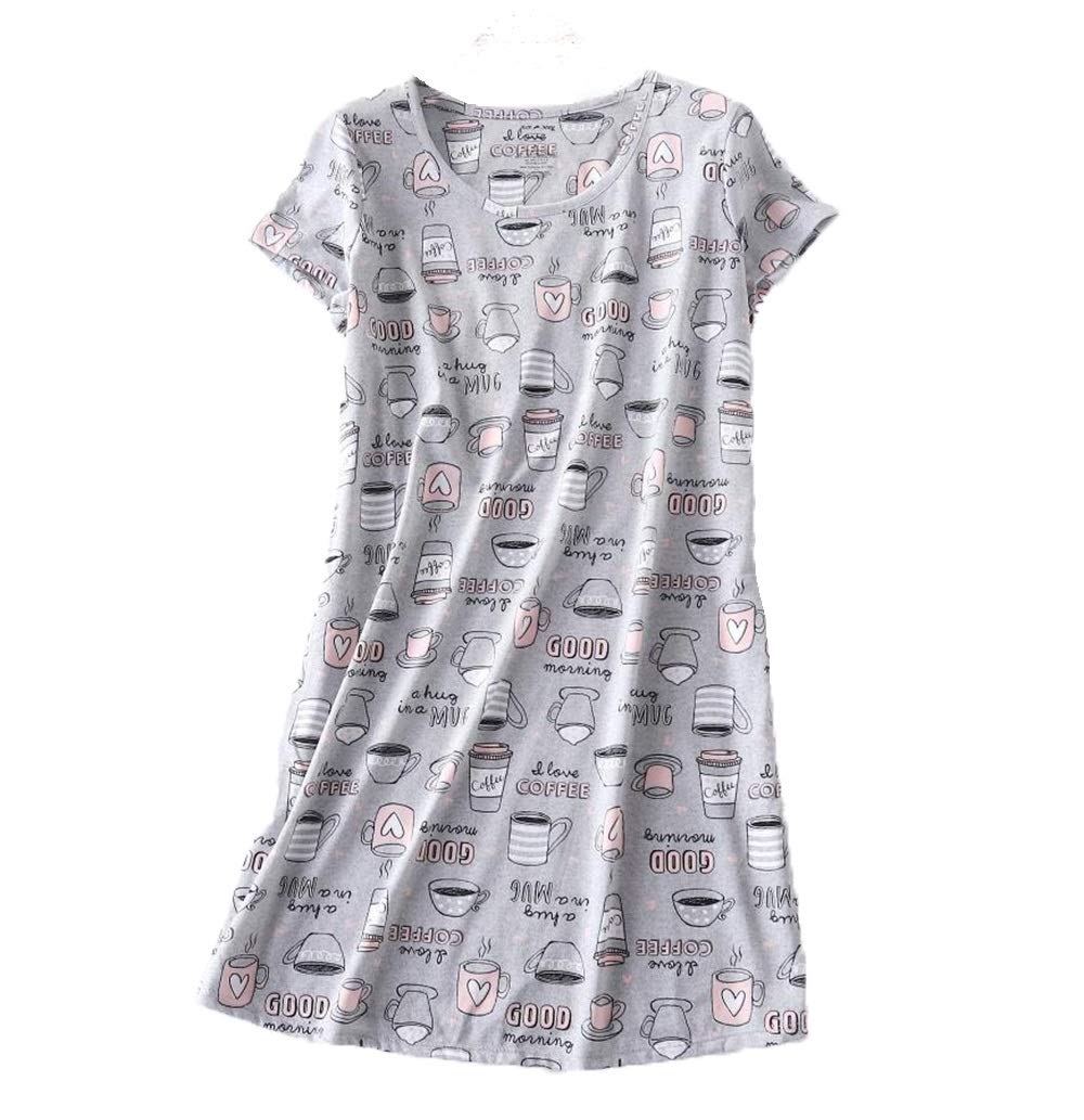 PNAEONG 3 Pack Women's Cotton Nightgown Gifts For Women Short Sleeves Shirt Casual Print Sleepdress SY003-Pink+Star+Coffee-XL