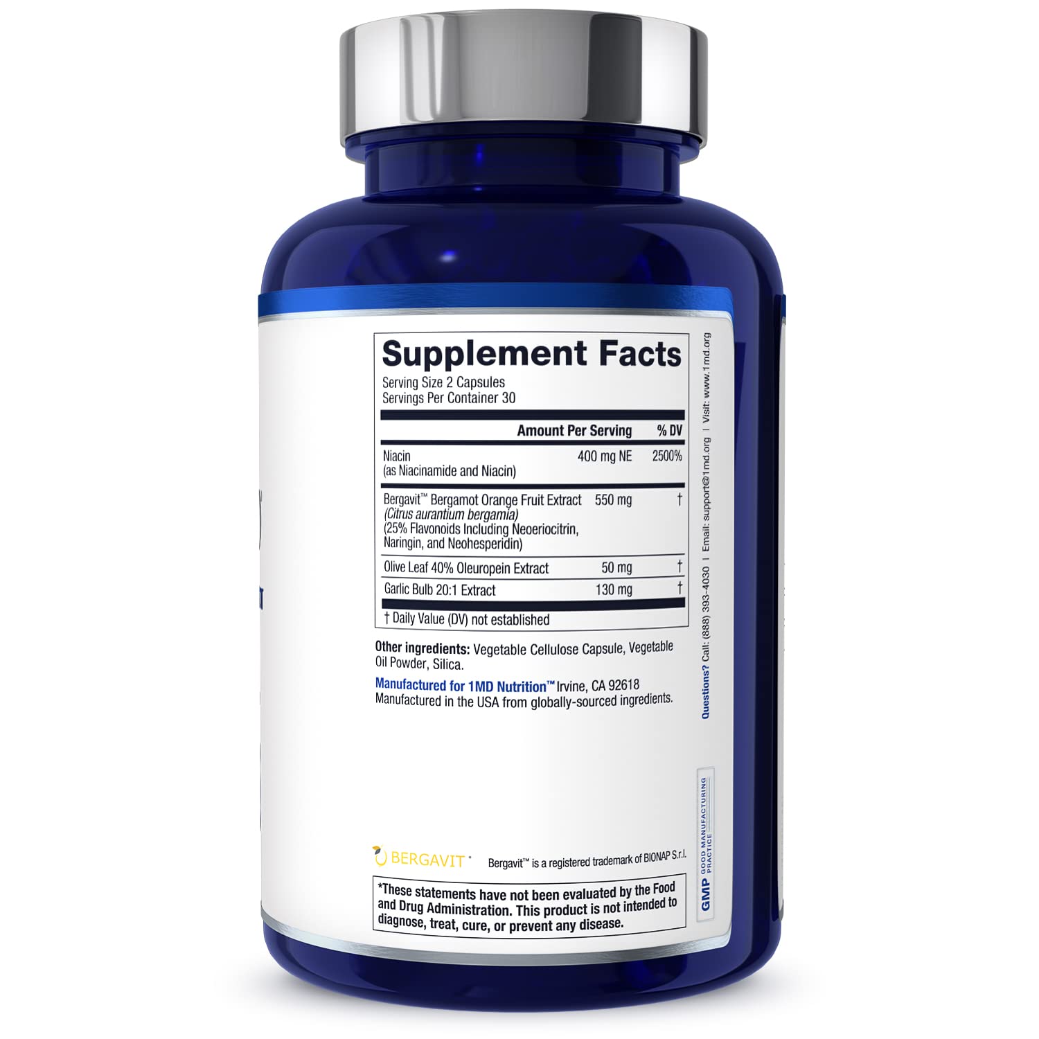 1MD Nutrition CholestMD with Olive Leaf Extract, Bergavit, Niacin, Garlic | 60 Capsules