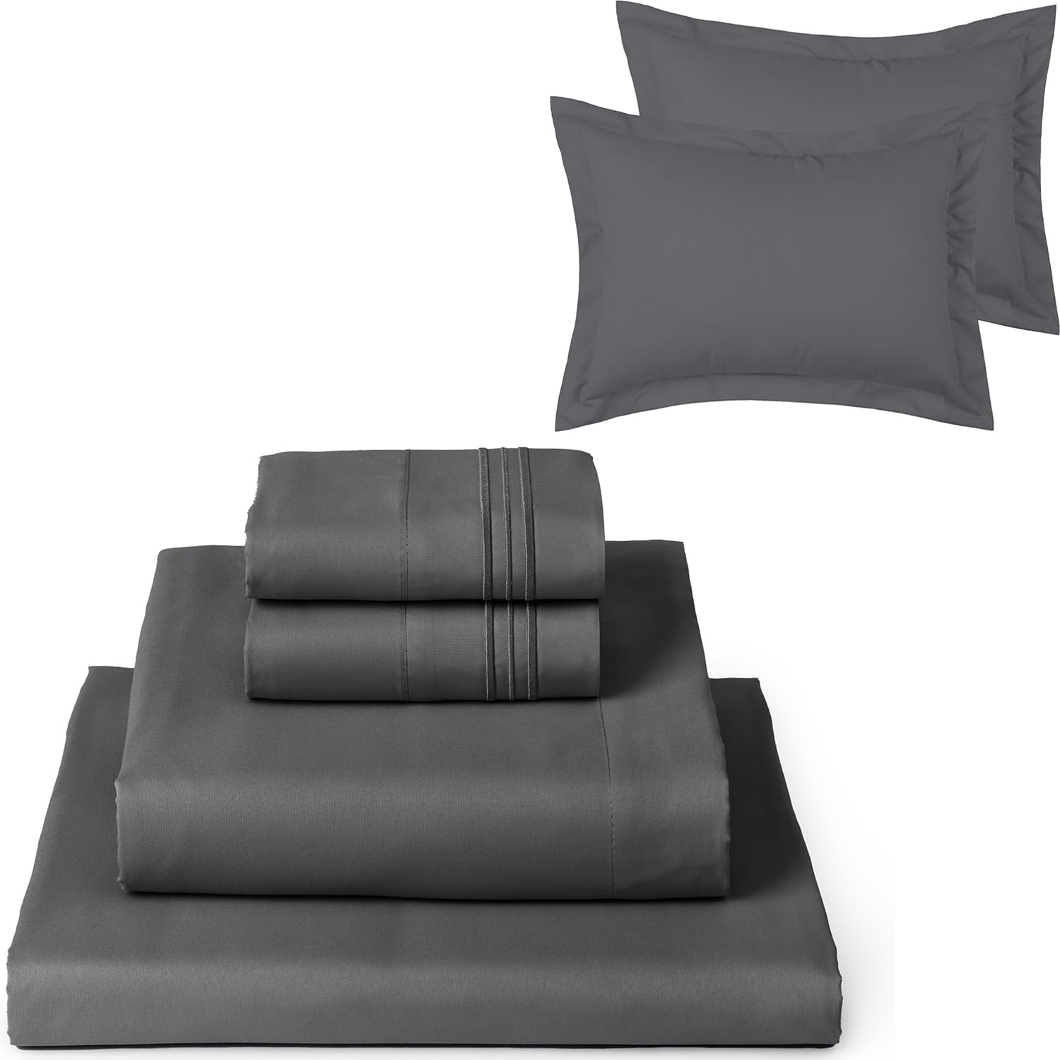 Mellanni Bed Sheet Set + 2 Pillow Shams Bundle&Save - Hotel Luxury Bedding Sheets & Pillowcases - Bundle Includes: 4pcs Bed Sheet Set and 2 Pillow Shams with 2" Flange (King, Gray)