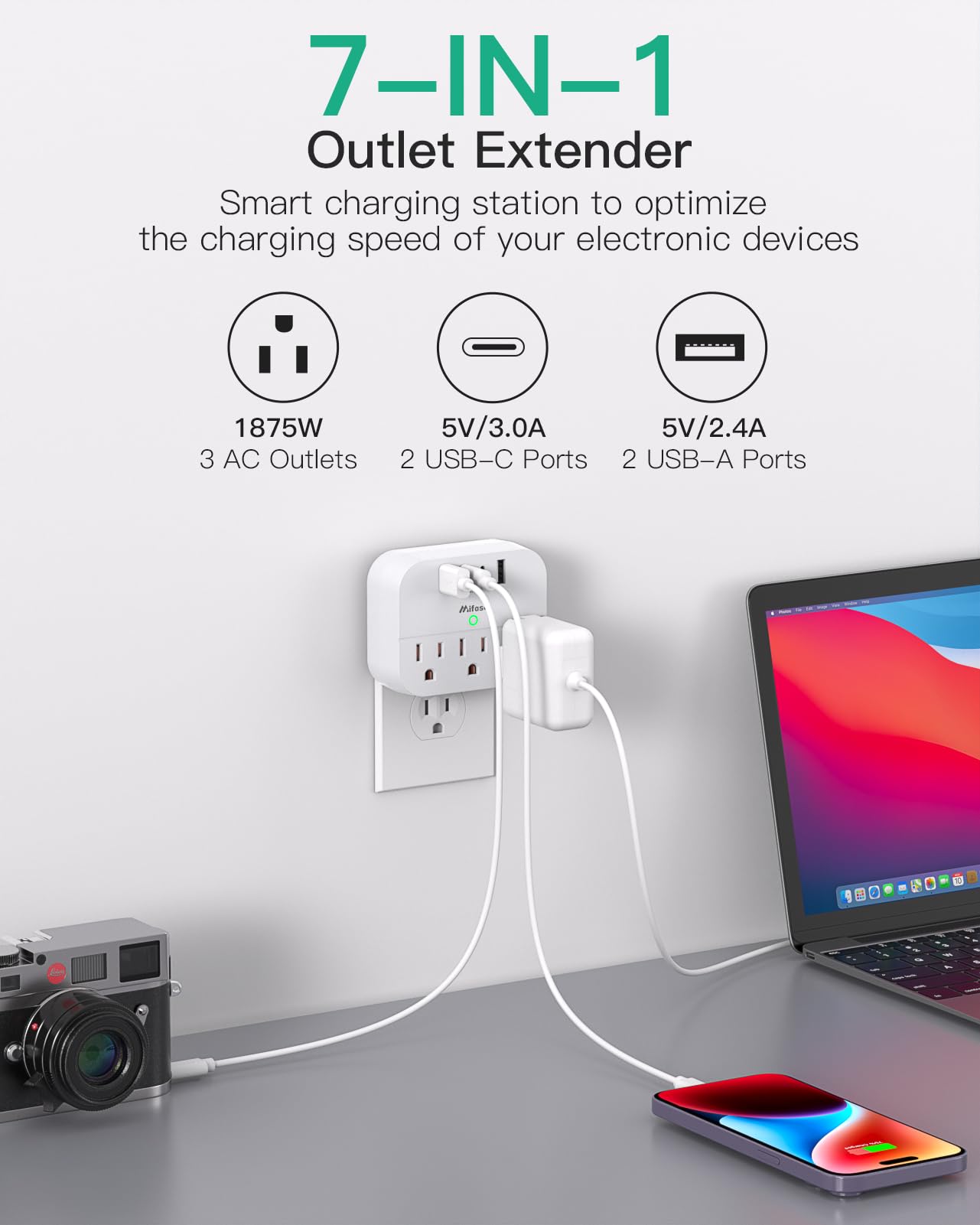 Cruise Ship Essentials, Cruise Power Strip with Foldable Plug, Travel Essentials with USB C, Outlet Extender No Surge Protector, Multi Plug Wall Outlet with 3 Outlets,Outlet Adapter Japan Plug Adapter