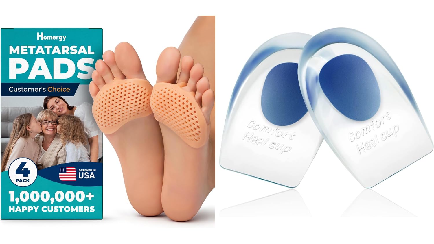 Gel Heel Cups + Metatarsal Foot Pads – All-Day Foot Pain Relief Bundle for Plantar Fasciitis, Forefoot Pressure & Heel Support
