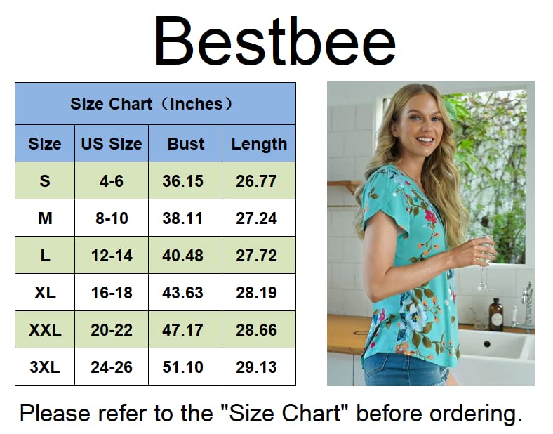 Bestbee Women's Short Sleeve Tops V Neck Petal Sleeve Shirts 2024 Cute Summer Casual T-Shirts Loose Fit Blouses, L, Black