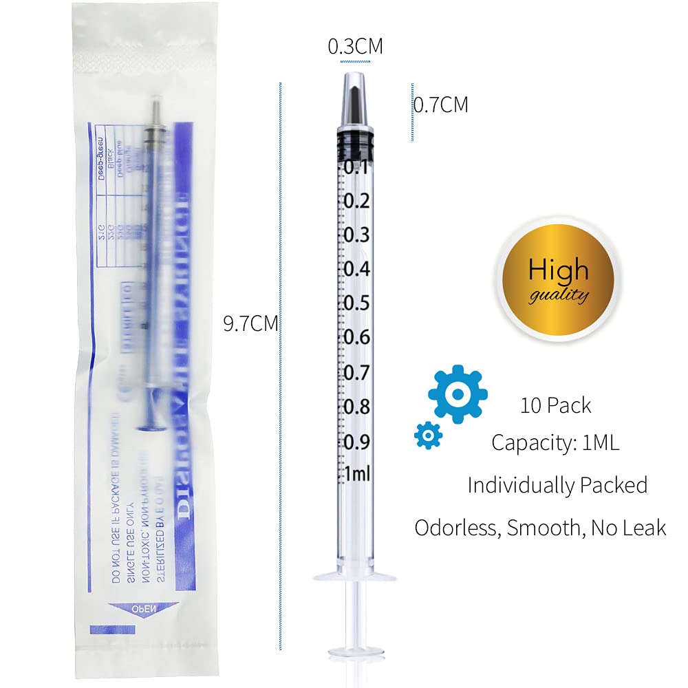 10 Pack 1ml/cc Plastic Syringe Liquid Measuring Syringe Tools Individually Sealed with Measurement for Scientific Labs, Measuring Liquids, Feeding Pets, Medical Student, Oil or Glue Applicator (1ML)