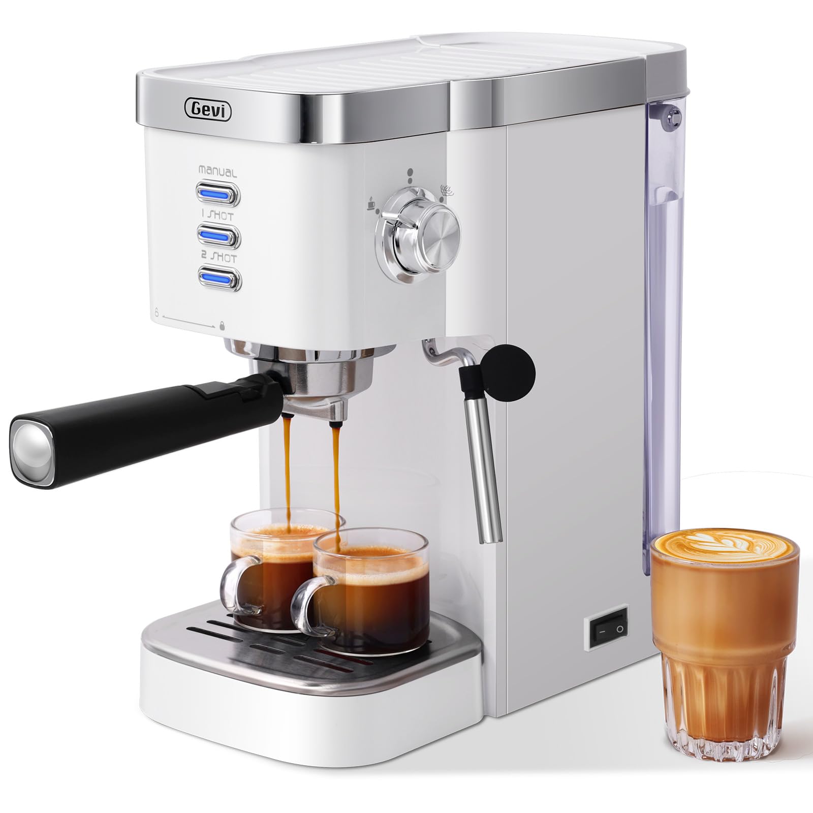 Gevi Espresso Machine 20 Bar High Pressure,Super Automatic Espresso Machines with Milk Frother Steam Wand,Cappuccino & Latte Maker with Volume Control for Home,Espresso Maker，Gift for Coffee Lover