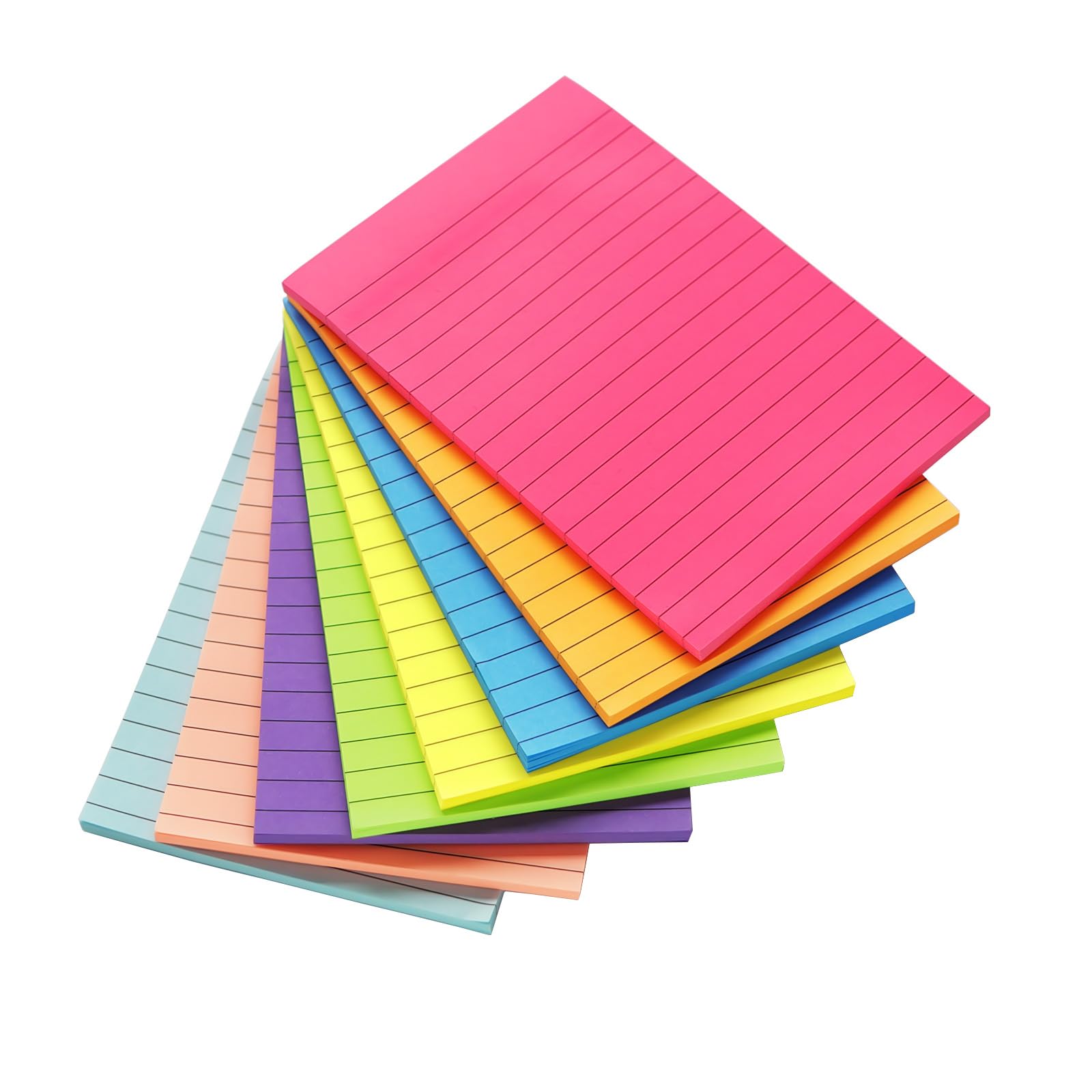 8 Pack Lined Sticky Notes 4X6 in Post, Large Ruled Post Sticky Colorful Super Sticking Power Memo Pads Strong Adhesive,Sticky Notes Lined for Office, Home, School, 40 Sheets/pad