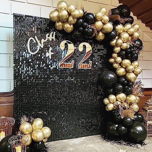 COKAOBE Black Shimmer Wall Backdrop, 18 Pcs Square Sequin Shimmer Backdrop Panel, Photo Backdrops for Birthday, Anniversary, Wedding, Halloween, Graduation & Bachelorette Party Decoration