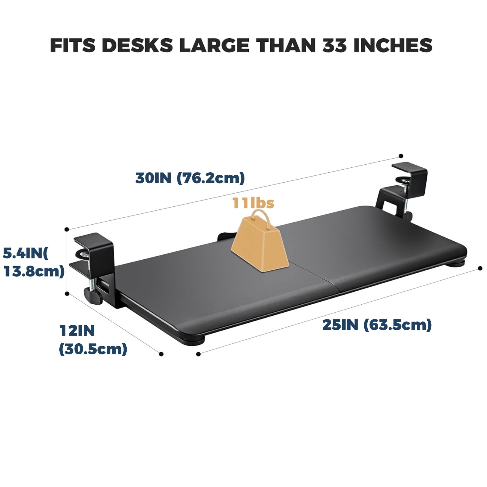 DQCGLY Keyboard Tray Under Desk, Slide Out Computer Keyboard & Mouse Tray with C Clamp-on Mount Easy to Install,30" W（Including Clamps） X 12"D Large Size,Black