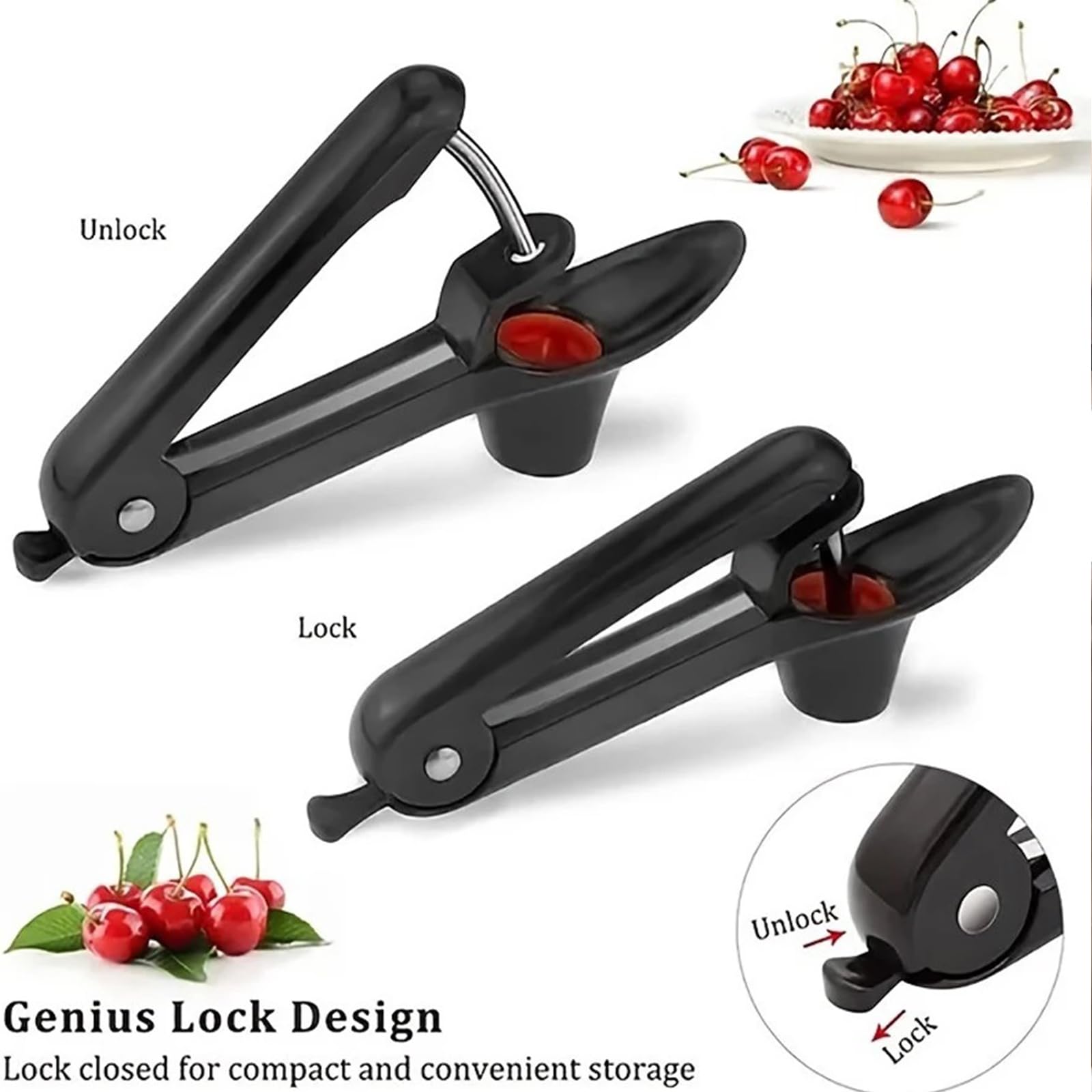 Cherry Pitter, Cherry Pit Remover Tool, Olives Pitter Cherry Seed Core Stoner Seed Tool with Lock Design, Durable Cherries Corer Fruit Pit Remover for Cherry Jam