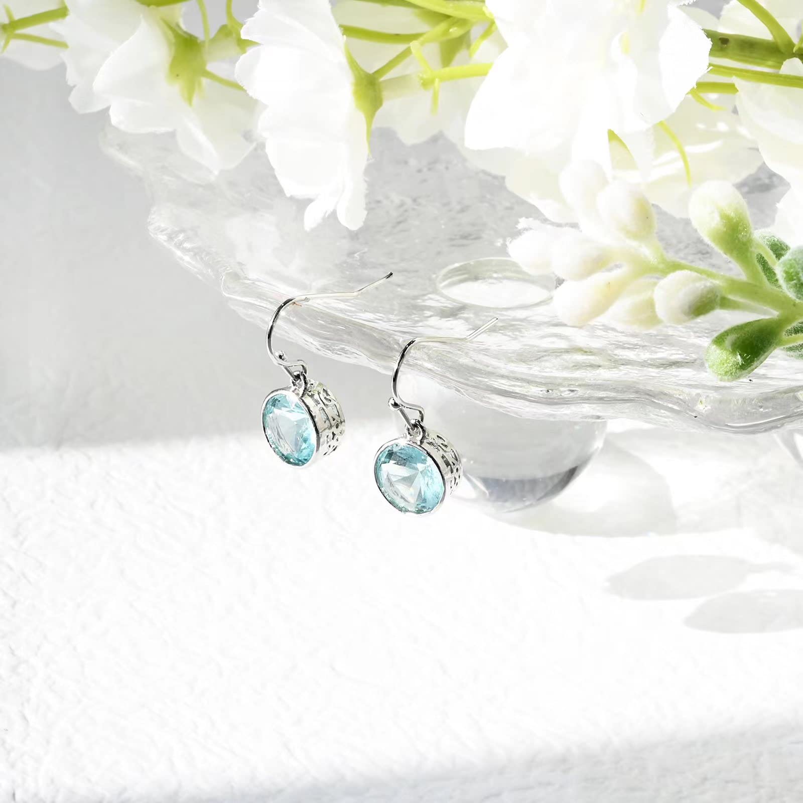 Silver Aquamarine Dangle Earrings for Women Hypoallergenic Blue Birthstone Earrings Handmade Aquamarine Jewelry for Women Trendy Fashion