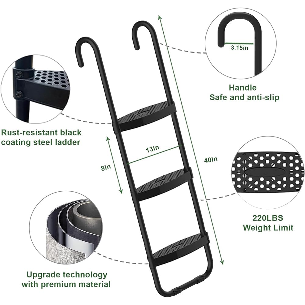 Eurmax USA Universal Easy-to-Assemble 3 Steps Trampoline Ladder with Horizontal and Wide Steps, UV Treated Steel, 220 lbs Capacity Trampoline Accessories for Children Kids