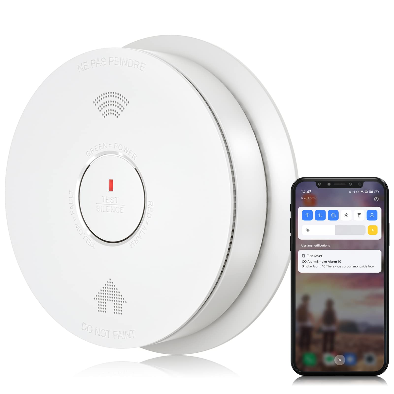 SITERWELL WiFi Smoke Detector, Smart Smoke and Carbon Monoxide Detector with Auto-Check, 2.4G WiFi Smoke Detector and Carbon Monoxide Detector Combo Conforms to UL 217 & UL 2034 Standards, 1 Pack