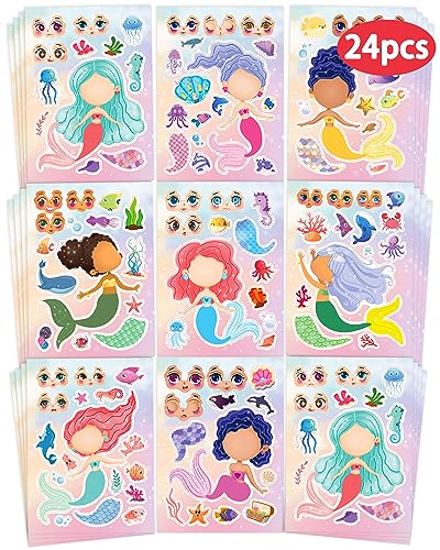 24 Pcs Make Your Own Animal Sticker Sheets for Kids, 2 Sheets 12 Animals Stickers with Safaris, Sea Animals Face Stickers for Kids Toddlers Crafts Activities Gift Bags Birthday Party Favors Supplies