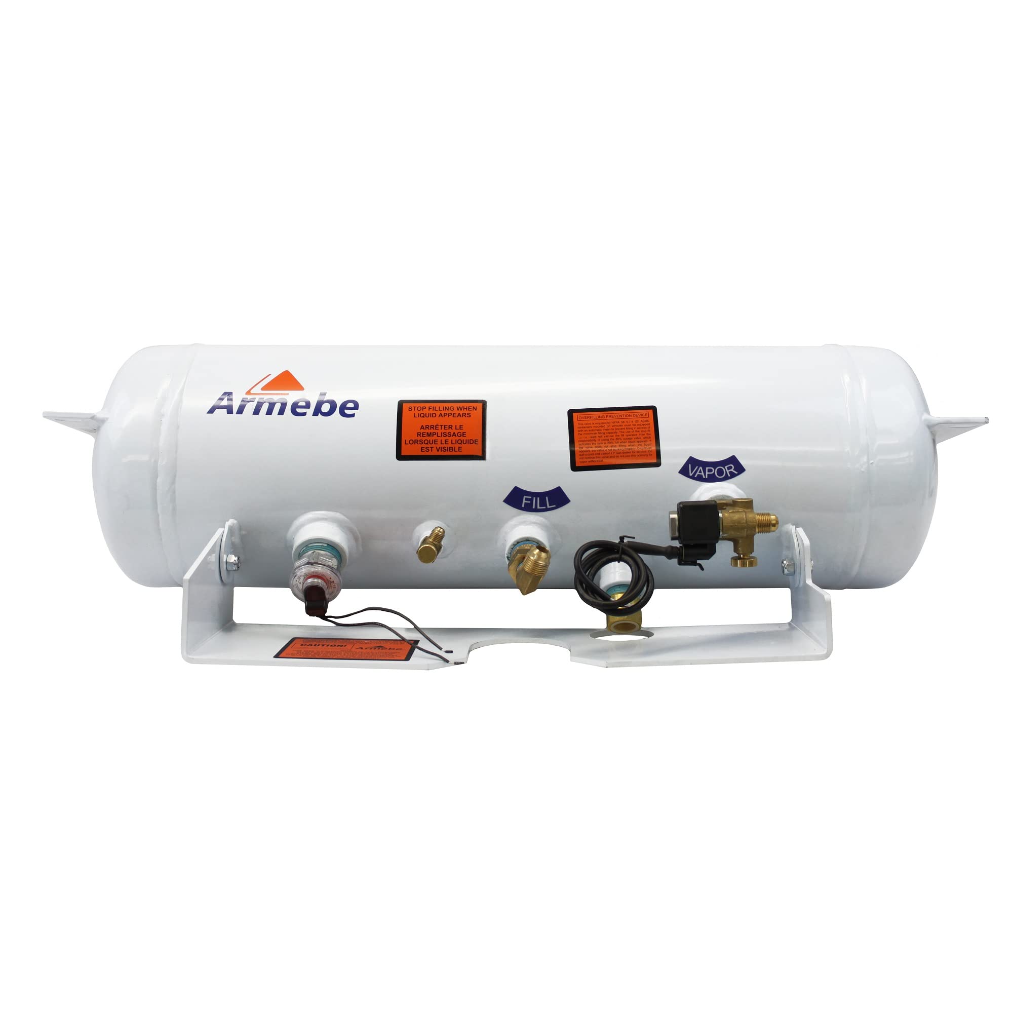 Flame King 5.9 Gallon ASME Horizontal Steel Propane Tank with Remote Fill and Bleeder Fittings, Pressure Relief Valve, and Solenoid Service Valve