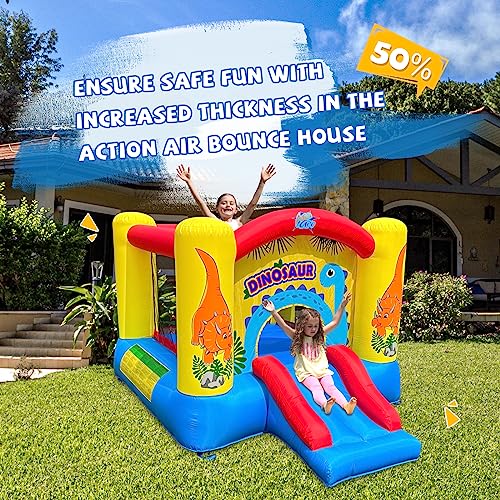 Action Air Inflatable Bounce House, Dinosaur Theme Bouncy Castle with Air Blower, Durable Sewn & Extra Thick for Indoor/Outdoor Fun with Slide