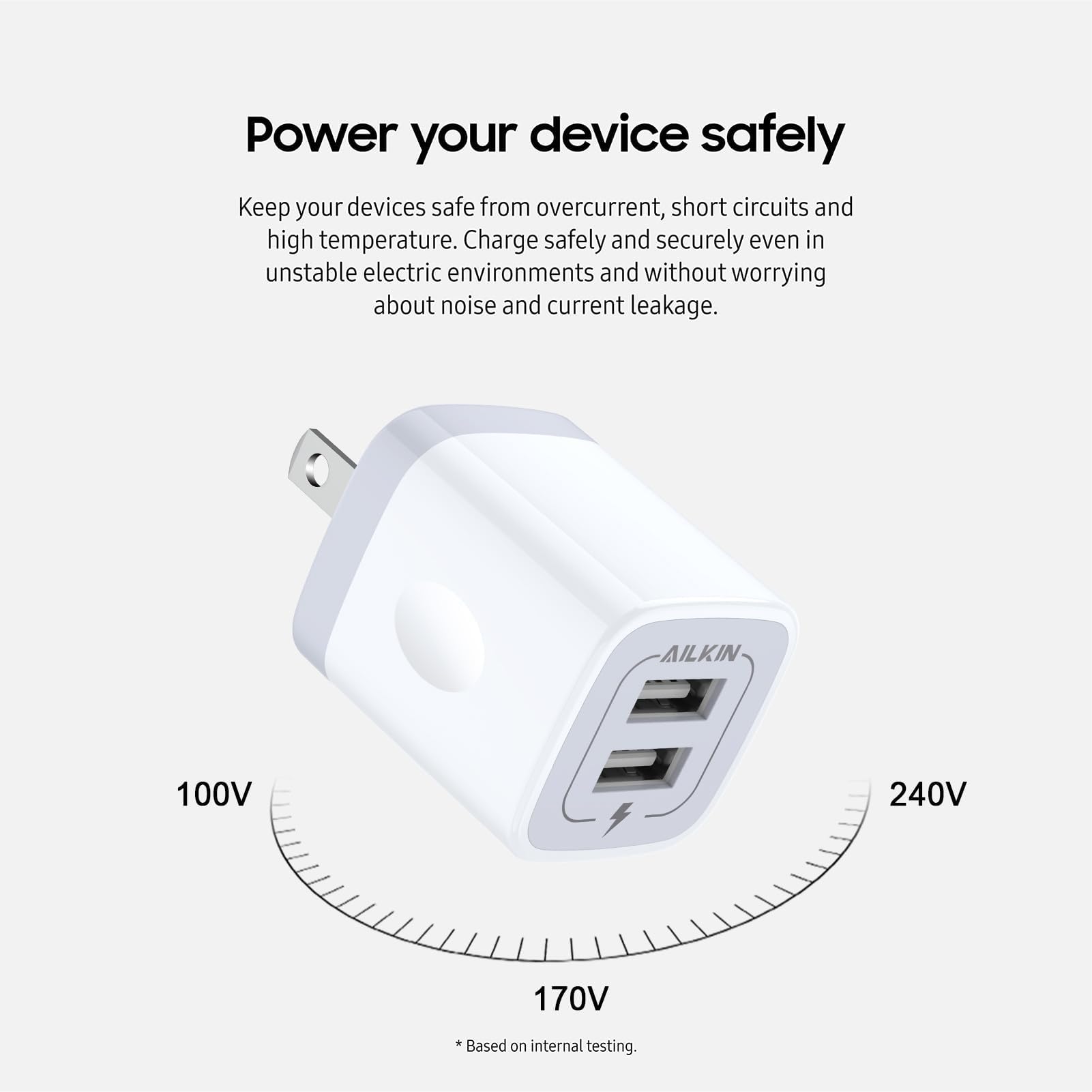 USB Wall Charger, Charger Adapter, AILKIN 2-Pack 2.1A Dual Port Quick Charger Plug Cube for iPhone 15 14 13 12 11 Pro Max 10 SE X 8 7 Plus Samsung Galaxy S23 S22 Power Block Fast Charging Box Brick