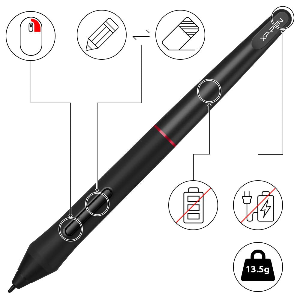 XP-PEN PA2 8192 Pen Pressure Battery-Free Stylus Only for Artist 12 Pro, Artist 13.3 Pro, Artist 15.6 Pro, Artist 22R Pro, Artist 24 Pro Drawing Tablet with Screen