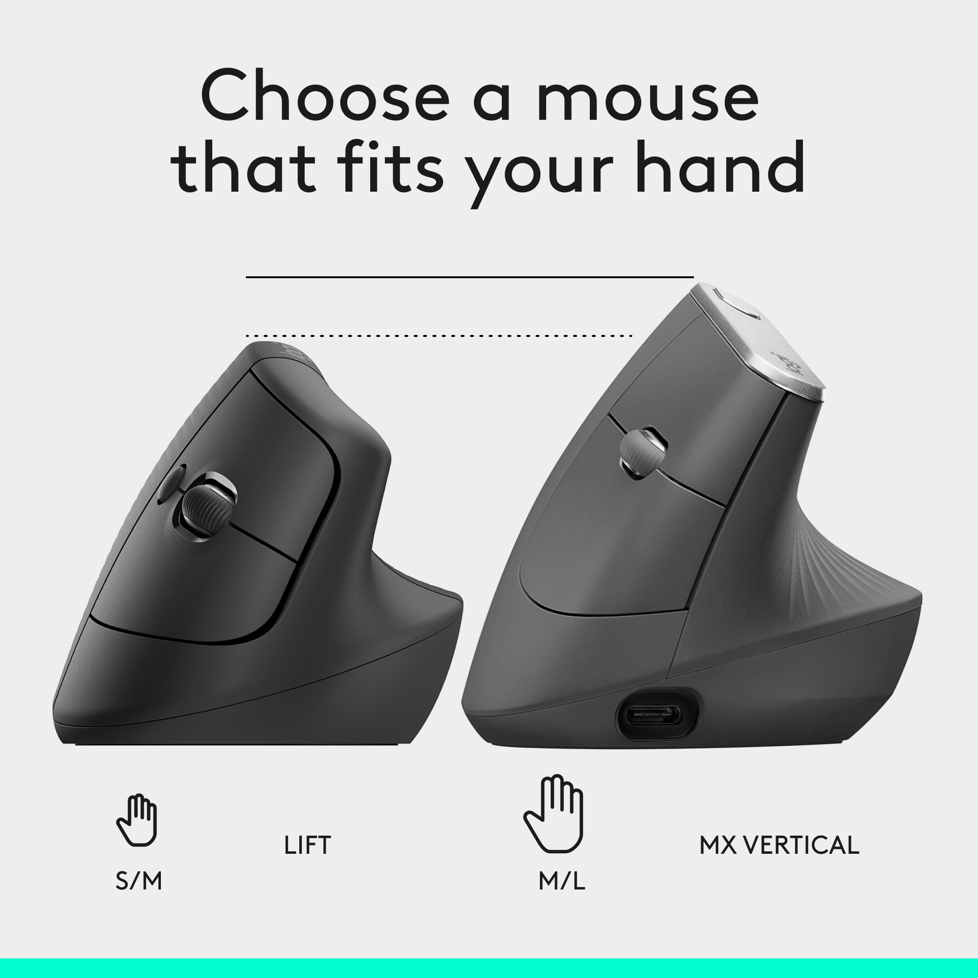 Logitech Lift Vertical Ergonomic Mouse, Wireless, Bluetooth or Logi Bolt USB Receiver, Quiet clicks, 6 Buttons, Compatible with Windows/macOS/iPadOS, Laptop, PC - Graphite