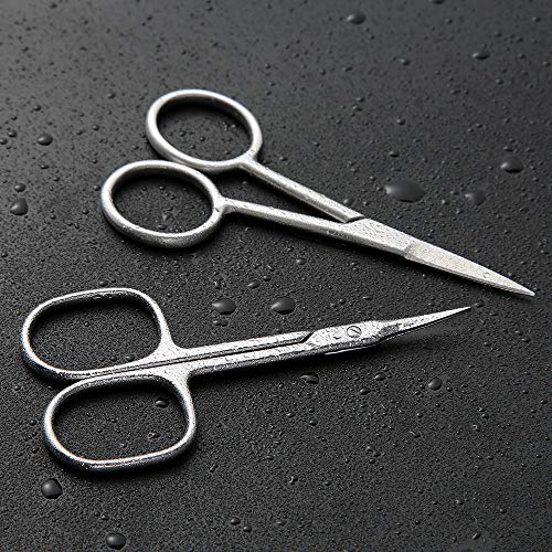 BEZOX Small Scissors 2 PCS Set - Nail Cuticle Scissors/Manicure Scissors Kit - Straight and Curved Blade Beauty Scissor for Beard/Mustache, Nose Hair, Ear Hair, Eyelashes and Eyebrow Trimming