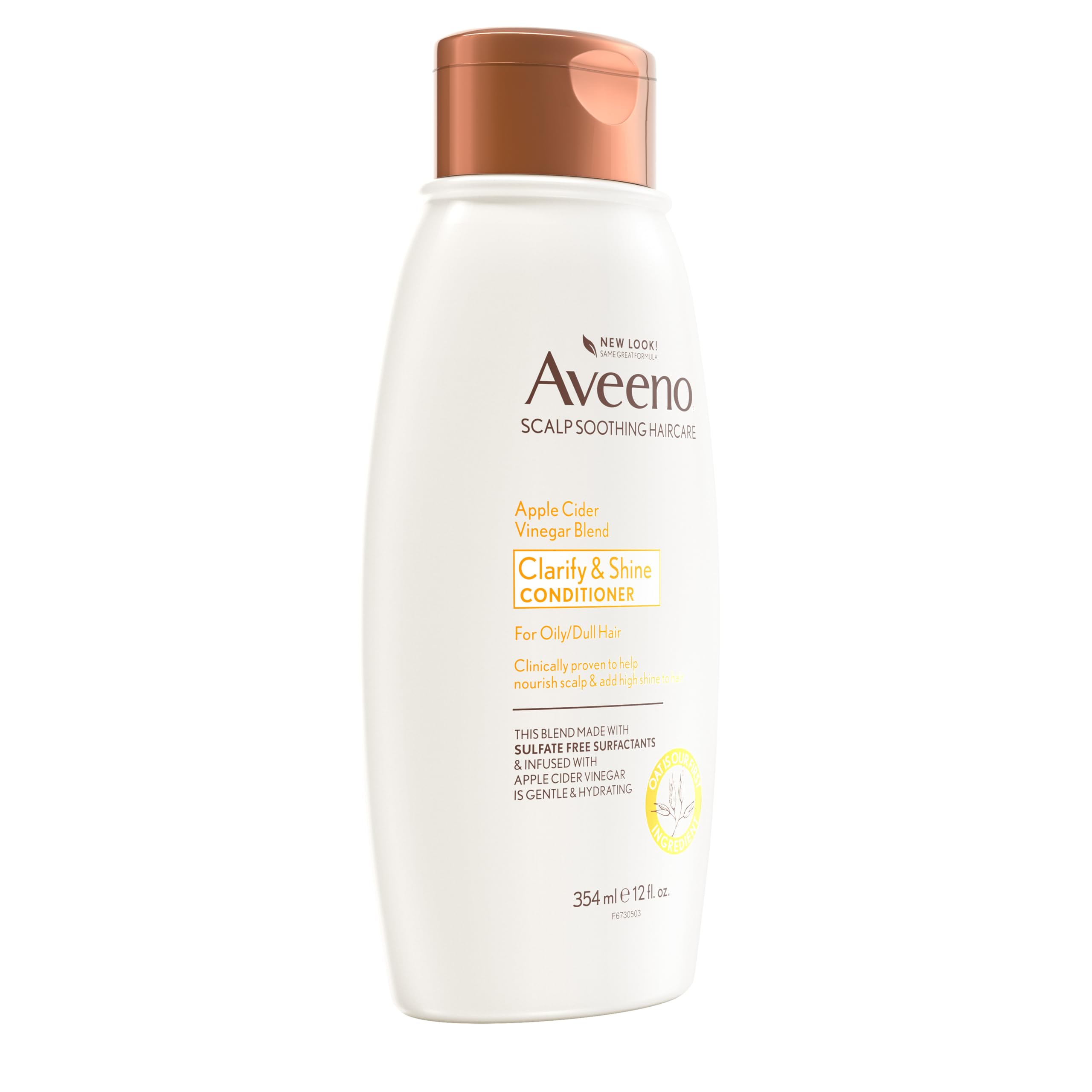 Aveeno Apple Cider Vinegar Sulfate-Free Conditioner for Balance & High Shine, Daily Moisturizing & Scalp Soothing Conditioner for Oily or Dull Hair, Paraben & Dye-Free, 12oz