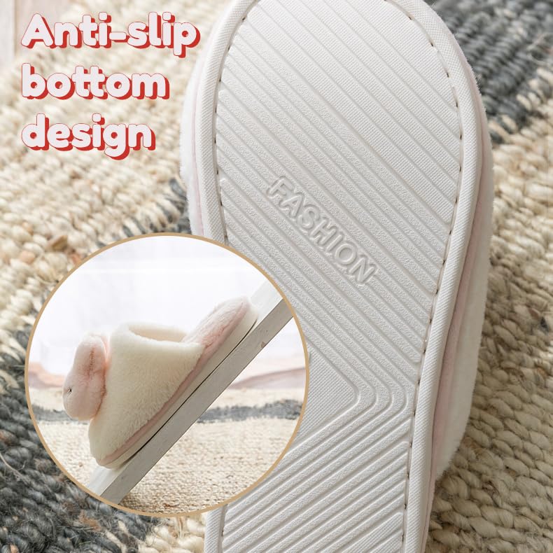 Splendrive Fuzzy Slippers Cute Slippers Soft Plush Animal Slippers Warm Bunny House Slippers (Blue, 4.5)