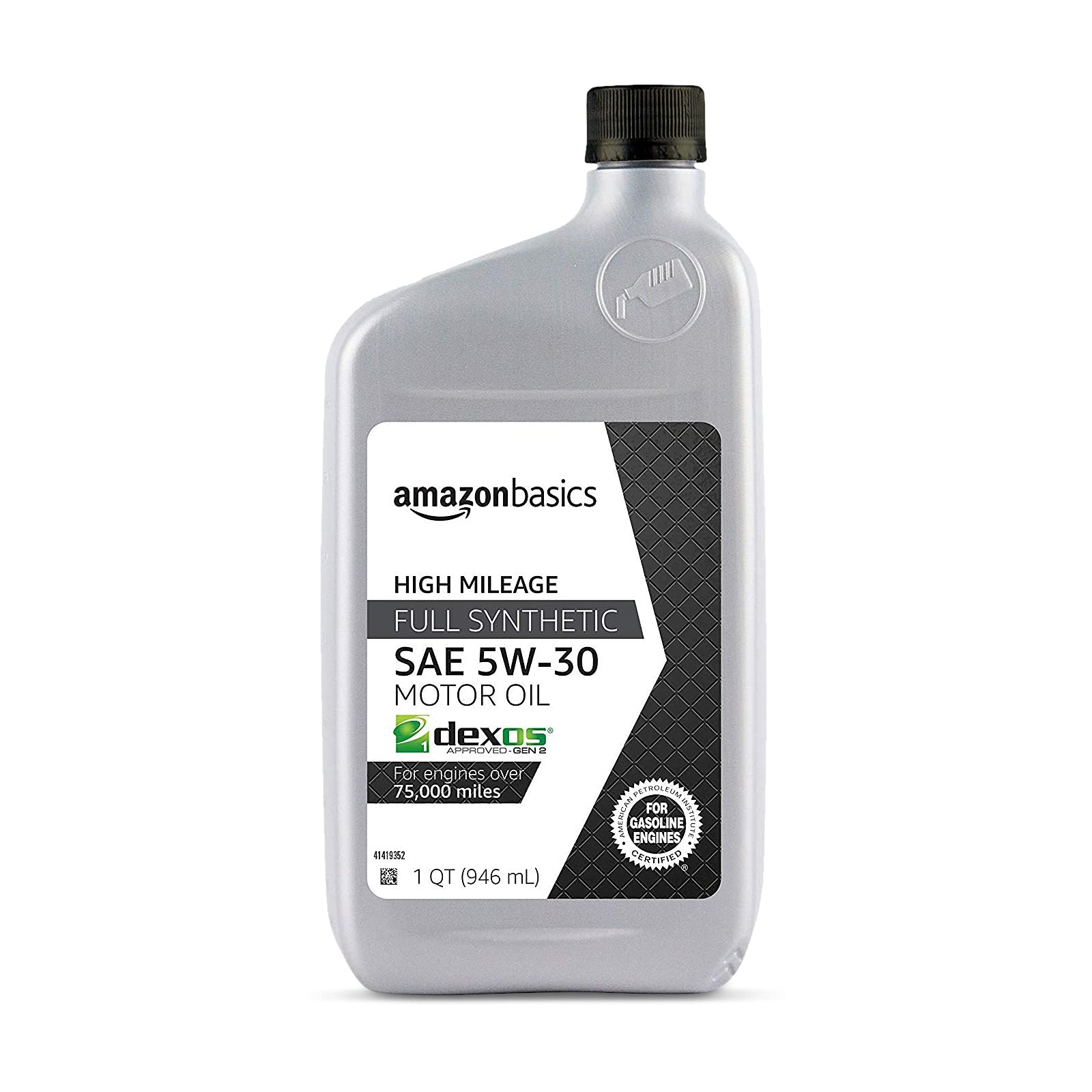 Amazon Basics High Mileage Motor Oil, Full Synthetic, SN Plus, dexos1-Gen2, 5W-30, Quart Size, Pack of 6