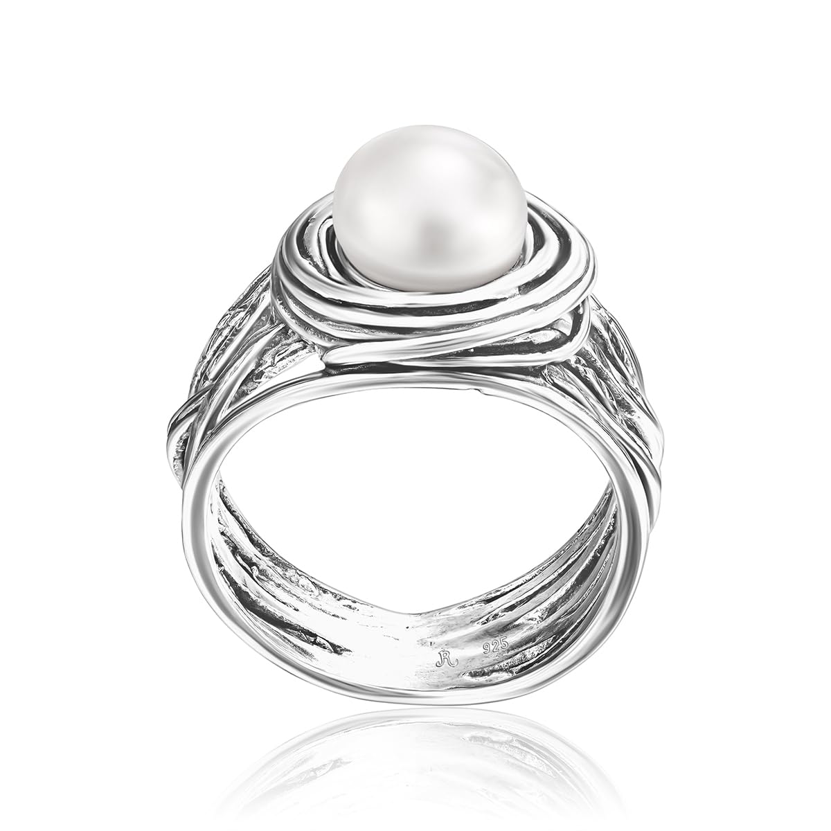 925 Sterling Silver Statement Ring Freshwater Pearl Floral Leaves Vintage Antique Casual Look Hypoallergenic Nickel and Lead-free Artisan Handcrafted Designer Collection, Jewelry Gift for Her Precious