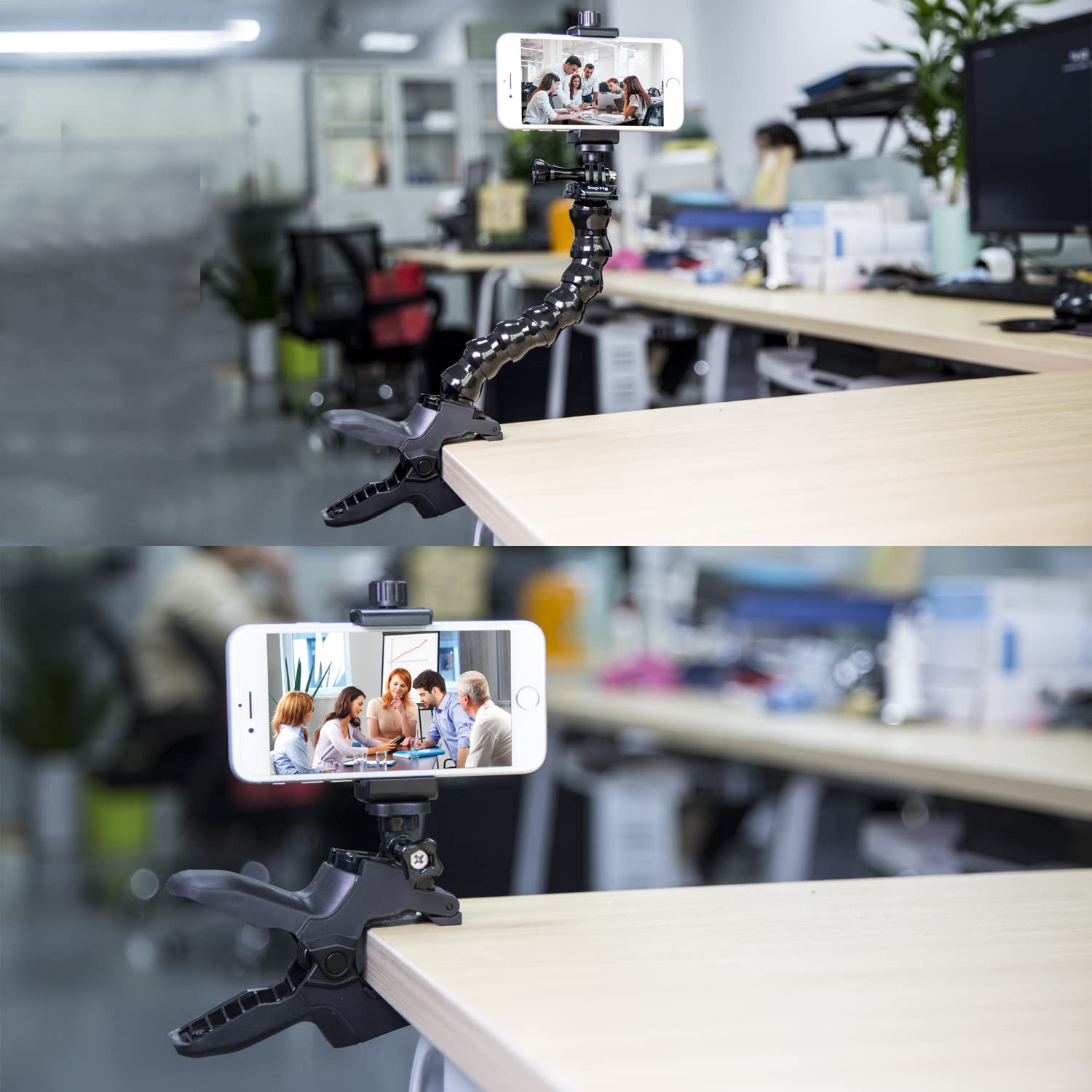 Suptig Phone Holder Desk Gooseneck Mount, Cell Phone Clamp Clip for Pole, Mount Stand, Compatible for iPhone 16 Plus iPhone 15 Pro 14 Plus Xs Max XR X 8 7 6 6s Plus and Other 4-7'' Device
