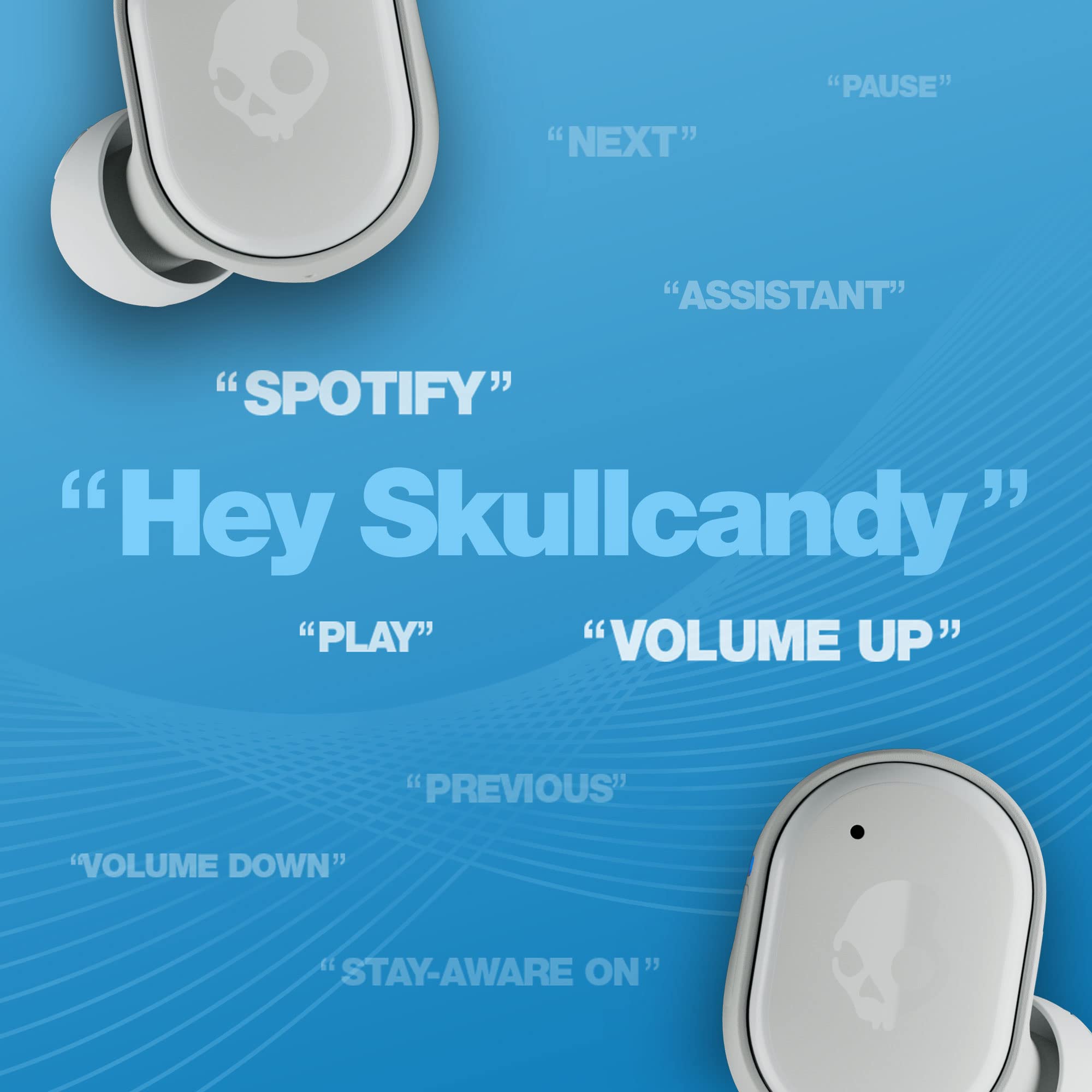 Skullcandy Grind In-Ear Wireless Earbuds, 40 Hr Battery, Skull-iQ, Alexa Enabled, Microphone, Works with iPhone Android and Bluetooth Devices - Light Grey/Blue