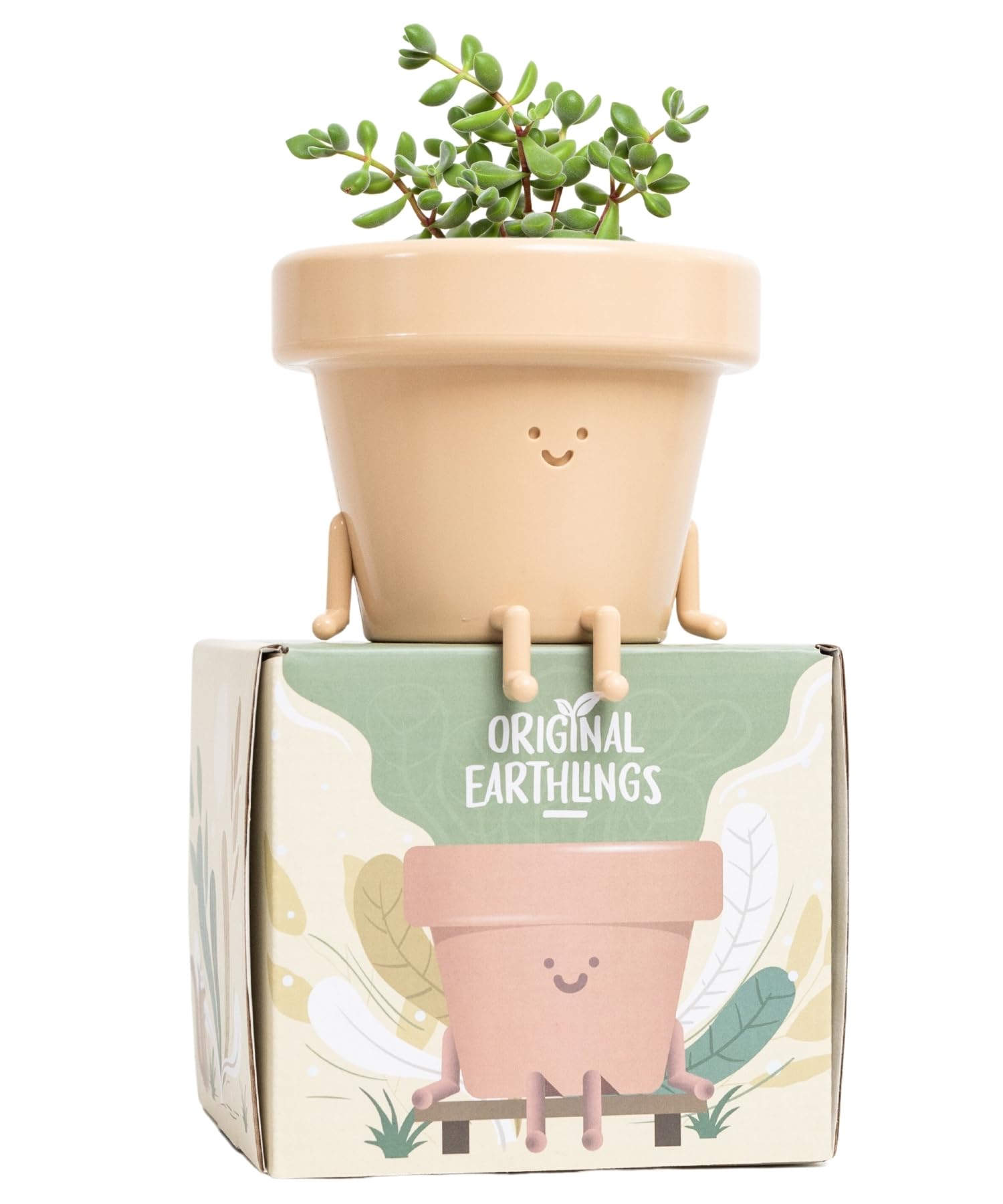 Original Earthlings Sitting Pot - 3.5 Inch Cute Plant Pot - Plastic Funny Planter with Drainage - Unique Cactus Plant Lover Gift - Small Succulent Face Flower Pot - Cute Plant Gifts for Plant Lovers